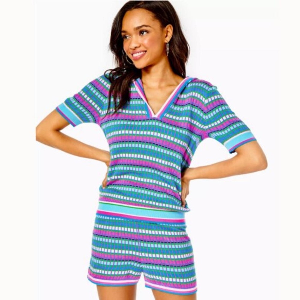 Lilly Pulitzer Multicolor Striped V-Neck Tee